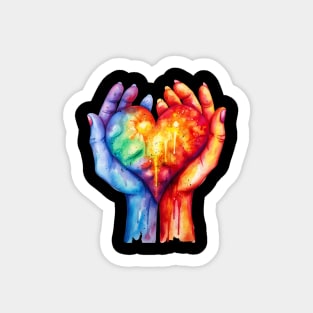 Watercolor Gradient Rainbow Heart In Hands T-Shirt Sticker